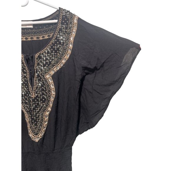 Miss June Paris Sequin Tunic Mini Dress S-XL Black Boho Y2K Embellished Smocke - Picture 12 of 16